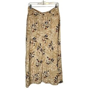 Vtg Liz Claiborne Linen Printed Maxi Skirt Pockets Granola‎ Girl Beachy Spring 8